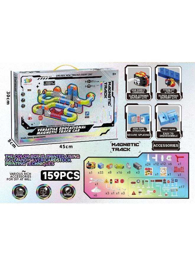 Magni Mates Transforming Magnetic Track Vehicle Set 159 PCS – Modular Magnetic Rail Track Building Blocks with Rechargeable Car, Bridges and Accessories for Kids STEM Creative Play - Image 3